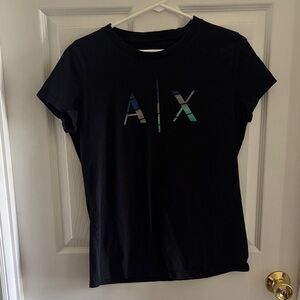 Armani Exchange Black Tee with Multicolor Logo Woman’s XL